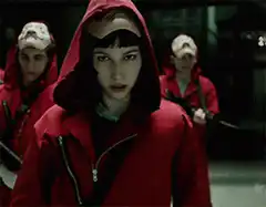 Money Heist character puts on mask