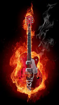 Electric guitar engulfed in flames