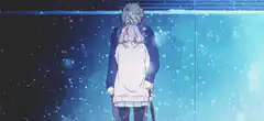 Anime couple standing in snow