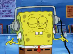 SpongeBob shrugging with headphones