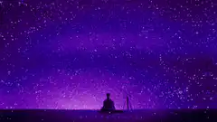 Silhouette under purple starry sky