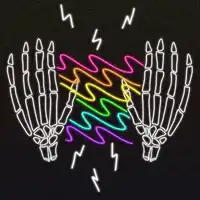 Skeleton hands with rainbow lightning