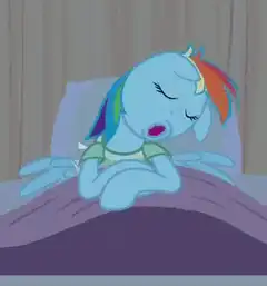 Rainbow Dash yawning in bed