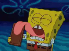 SpongeBob licking a chocolate bar
