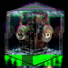 Bitcoin in a Glitchy Glass Cube