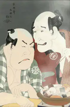 Two men eating hot pot, one gets food thrown