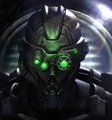 G-Man from Half-Life with green eyes