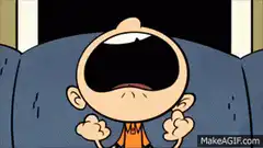 Baby Carl screaming on couch