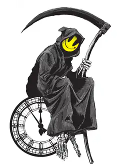 Grim Reaper sitting on a clock