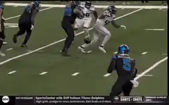 Panthers player catches ball and steps over defender