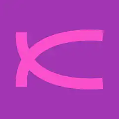 Pink and white symbol on purple and orange background