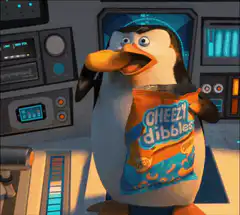 Skipper eats Cheezy Dibbles