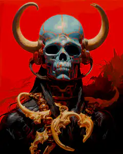 Glitching skull warrior with horns