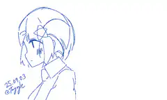 blue sketch anime girl looking around