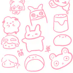 pink line art cute characters