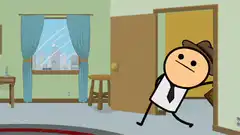 Stickman undresses and sits at computer