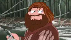Hagrid holding a phone in the forest