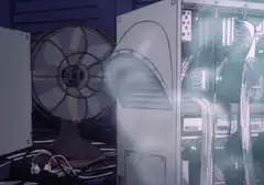 Fan blowing air into server rack