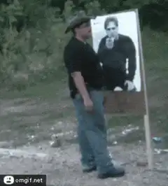 man kicks target with his own face