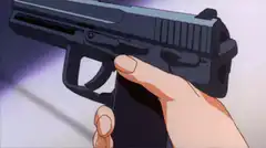 anime character reloading a gun
