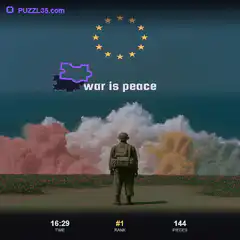 Soldier watching war is peace puzzle