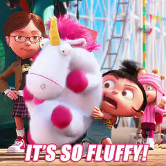Agnes hugs fluffy unicorn