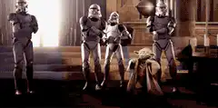 Yoda bows to stormtroopers