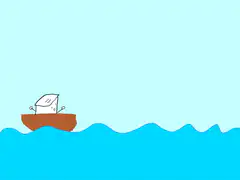 cartoon boat sailing across water