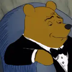 Winnie the Pooh in tuxedo with cocktail