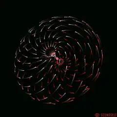 Red and white spiral sound wave visualization
