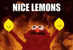 Elmo holding lemons in fire