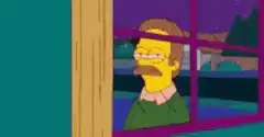 Fry and Homer Simpson stare at a dog