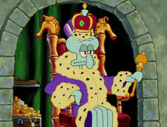King Squidward sitting on throne