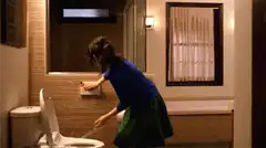 Woman gets sprayed by toilet water