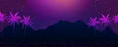 purple synthwave sunset with palm trees