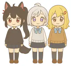 Three anime girls in school uniforms