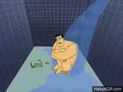 Homer Simpson in the shower eating