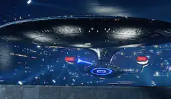 Starship Enterprise flying through space
