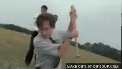 George McFly smashes car with baseball bat