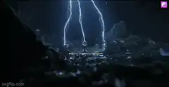 Three statues zap lightning with names
