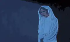 Princess Leia in white hooded robe