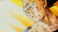 Goku powering up with golden aura