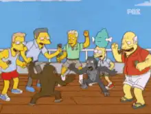 Simpsons characters dancing with bears