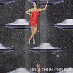 Taylor Swift and woman in red dress with UFOs