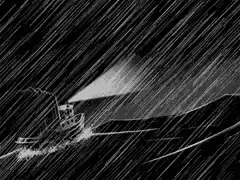 boat in heavy rain