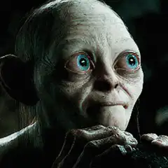 Gollum eyes widen and smile