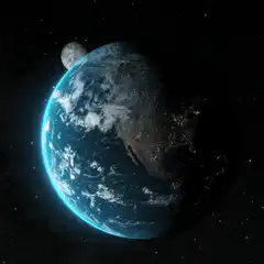 Earth rotating with day and night cycle