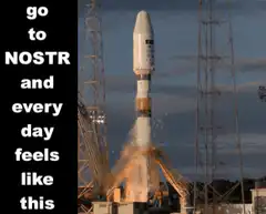 Rocket launch with text about NOSTR