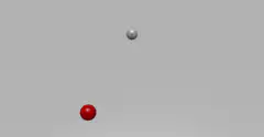 Gray and red spheres with yellow particles