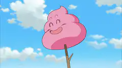 Happy pink cotton candy on a stick